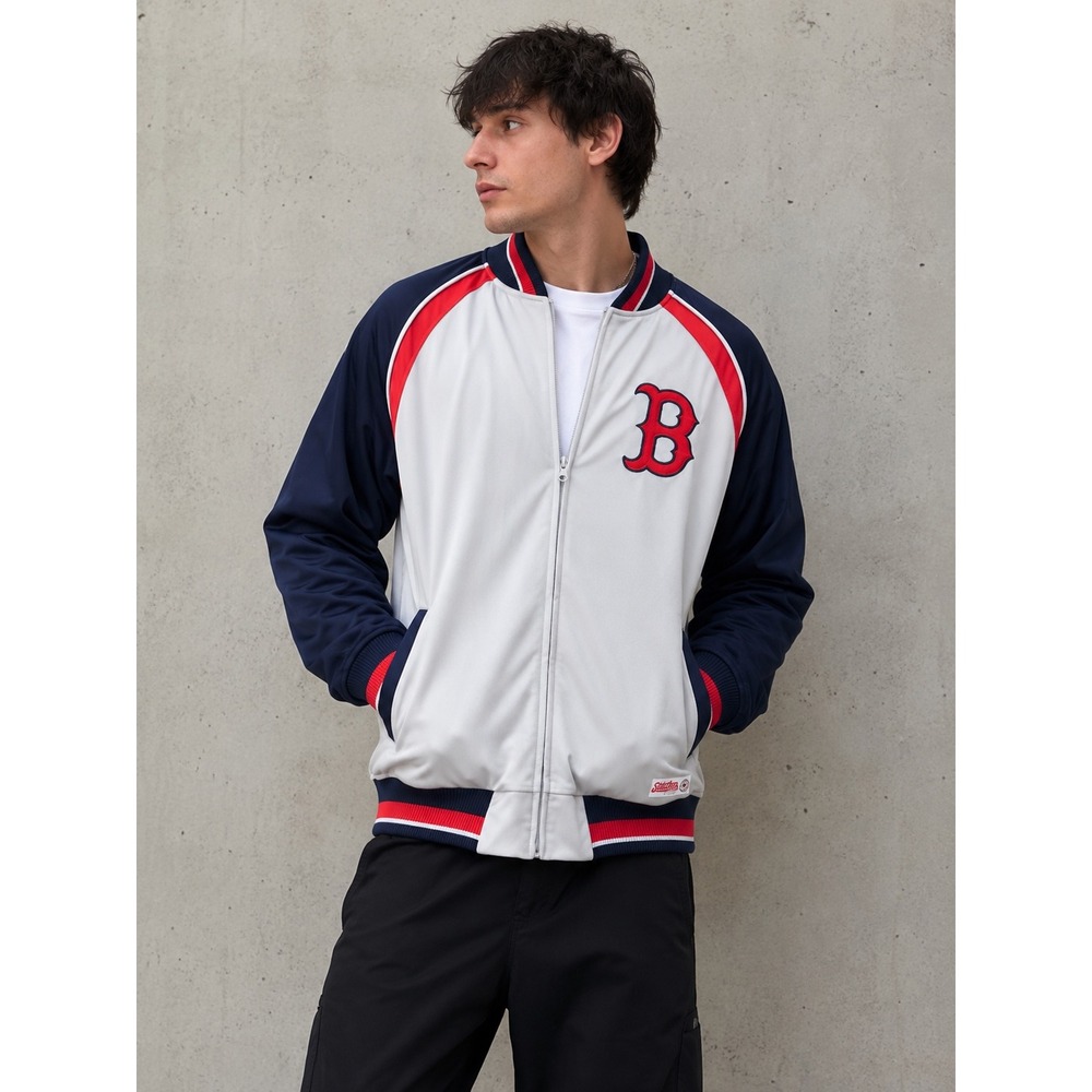 Stitches Boston Red Sox MLB Track Jacket Mens XL Grey Navy Blue Full Zip Varsity
